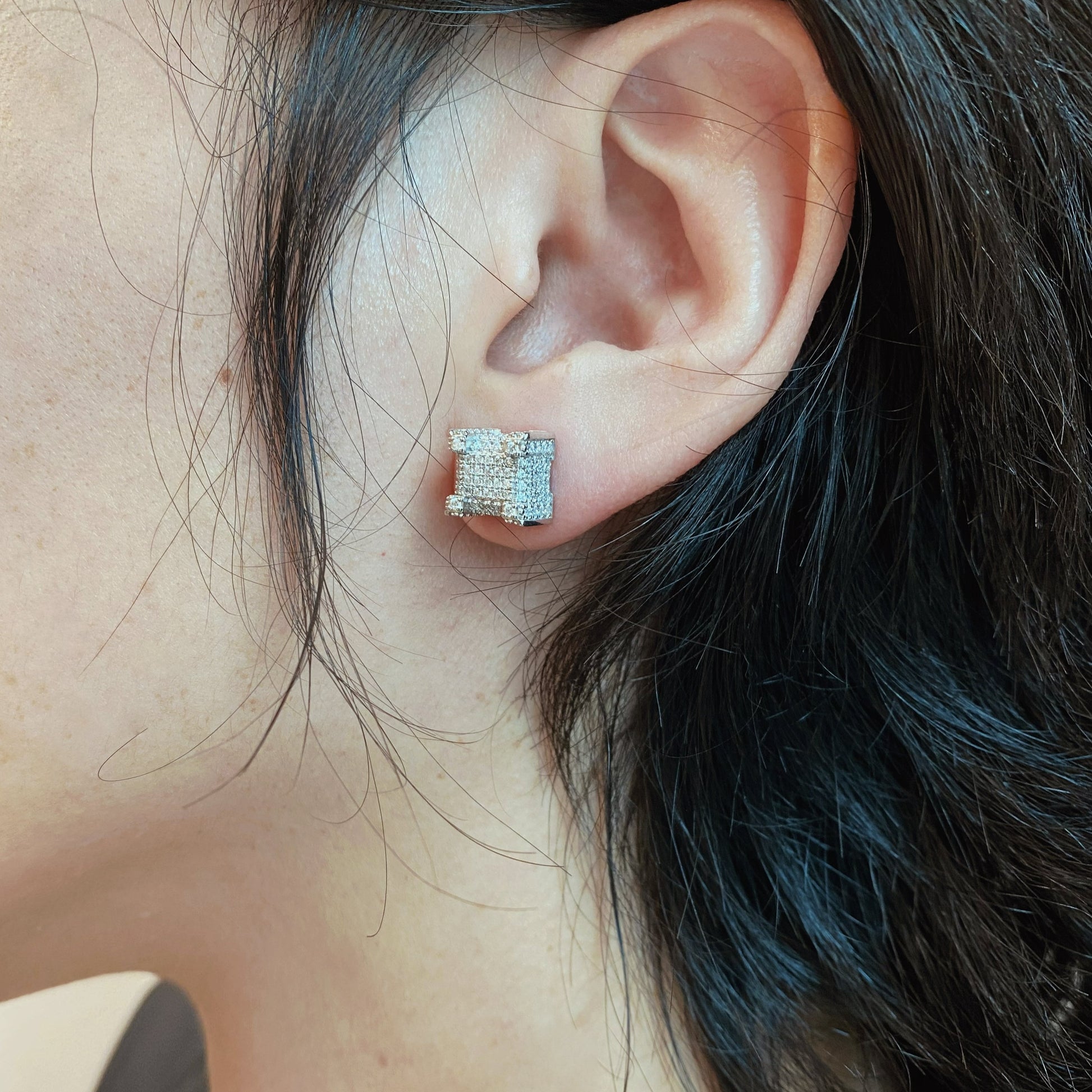 Square Ice Out Ear Stud Earring Piercing (EPAD) - TMT The Money Thing