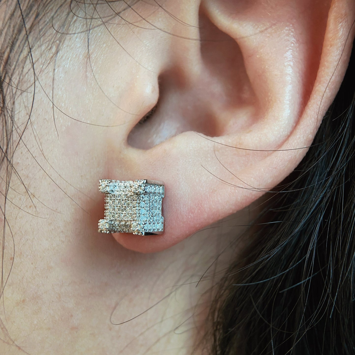 Square Ice Out Ear Stud Earring Piercing (EPAD) - TMT The Money Thing